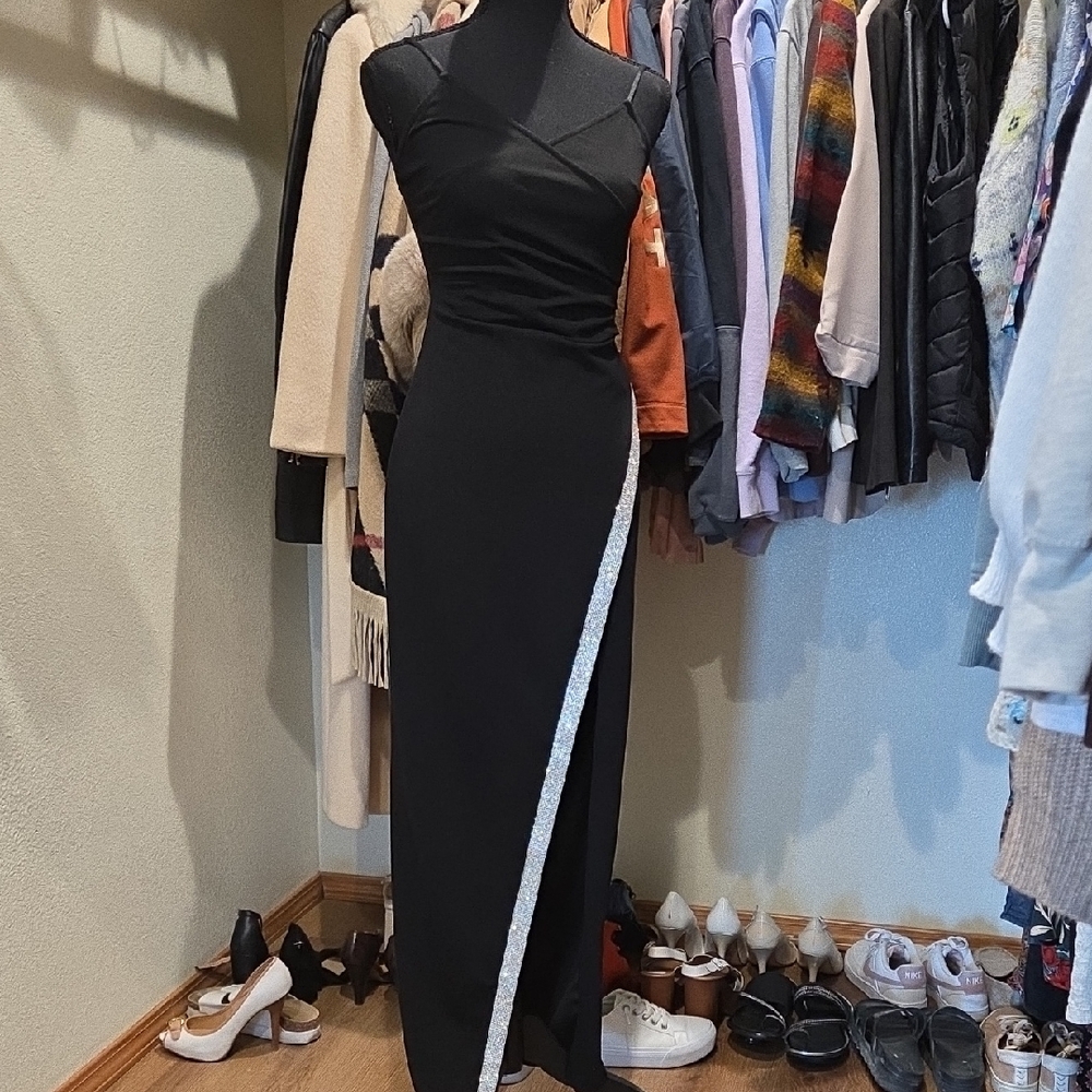 by & by Black One Shoulder Dress with Silver Accent